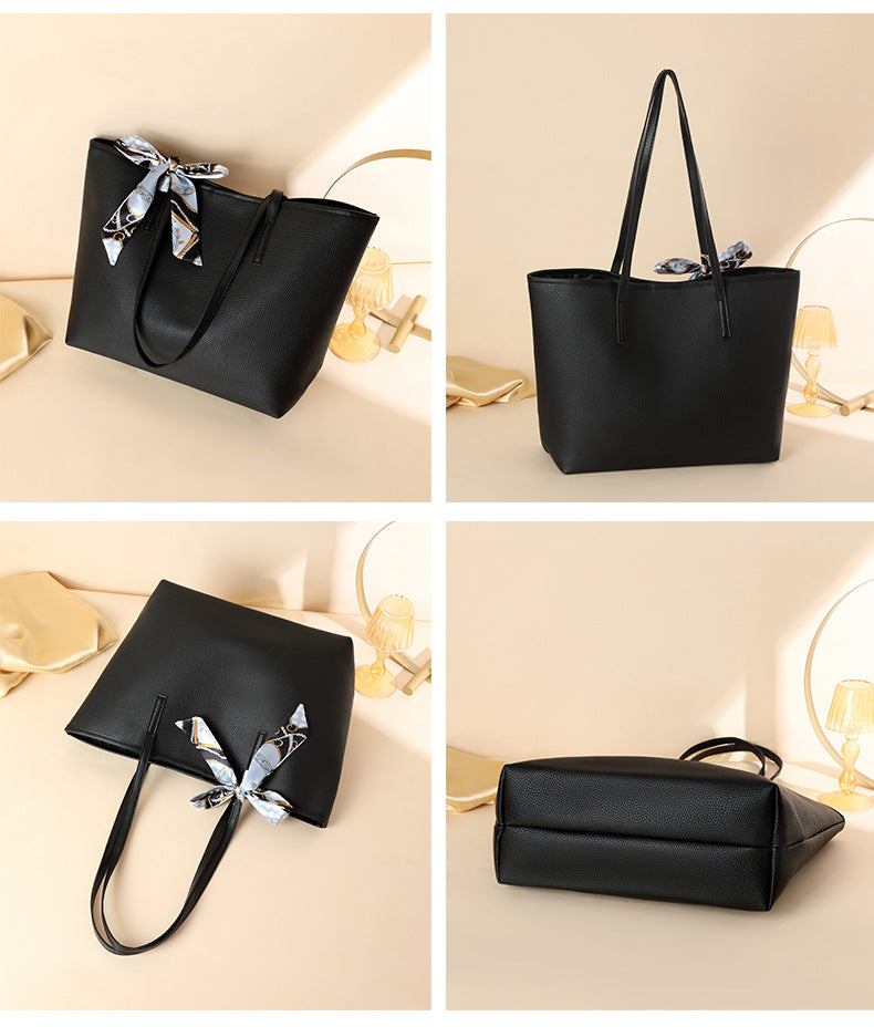 Luxe Litchi Pattern Tote with Detachable Silk Scarf
