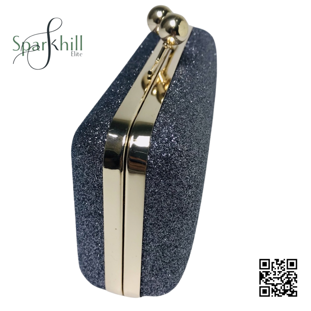 Shimmering Finish Clutch Bag - Fine Chain Strap Navy blue