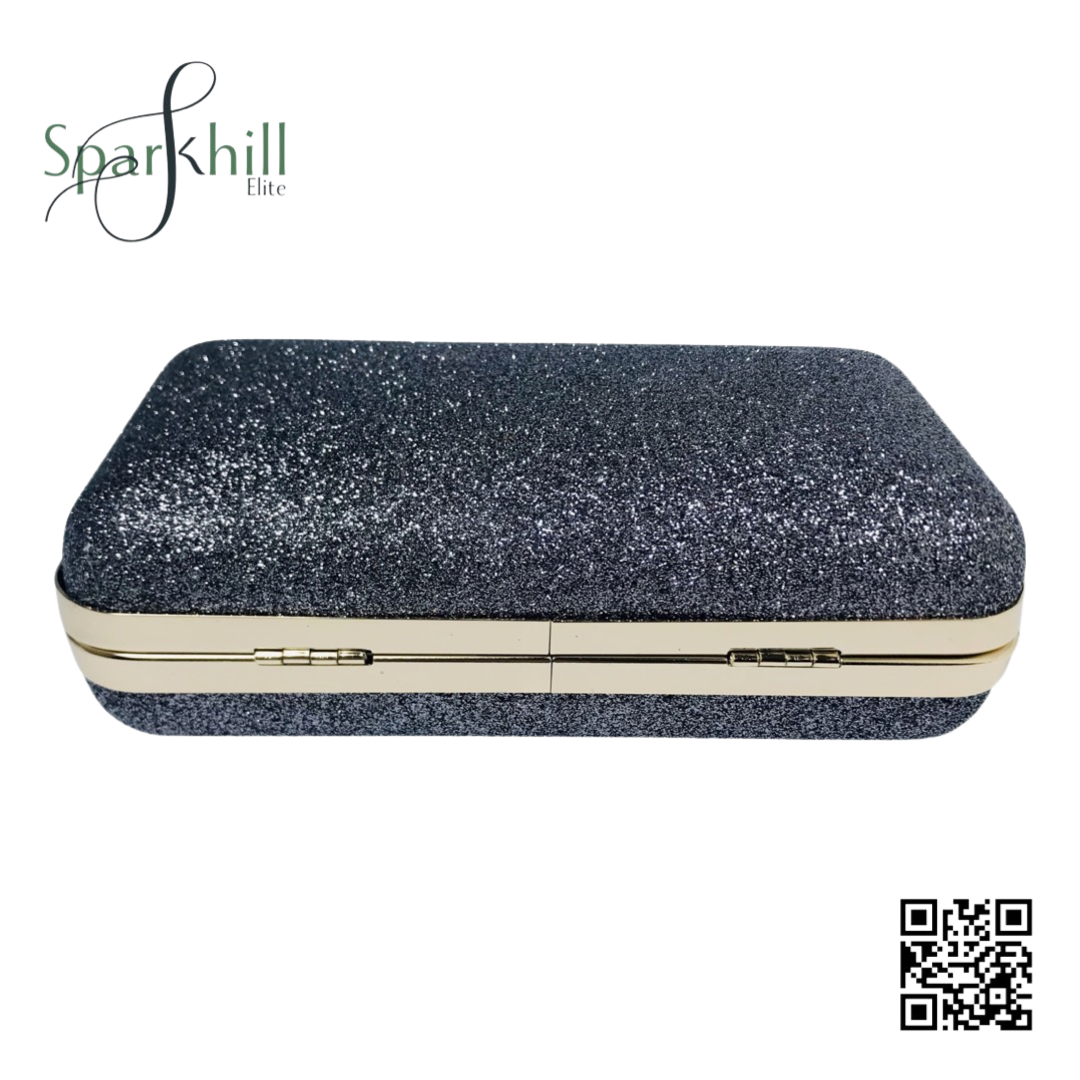 Shimmering Finish Clutch Bag - Fine Chain Strap Navy blue