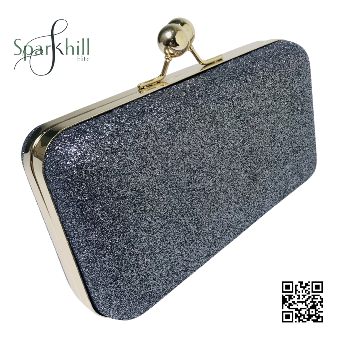 Shimmering Finish Clutch Bag - Fine Chain Strap Navy blue