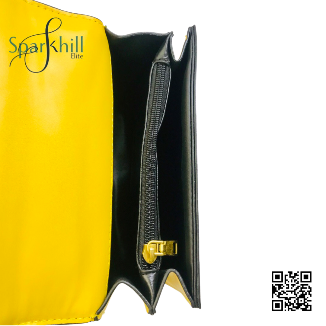 Crossbody Bag Mini Yellow Multi With Golden Logo Snap Closure