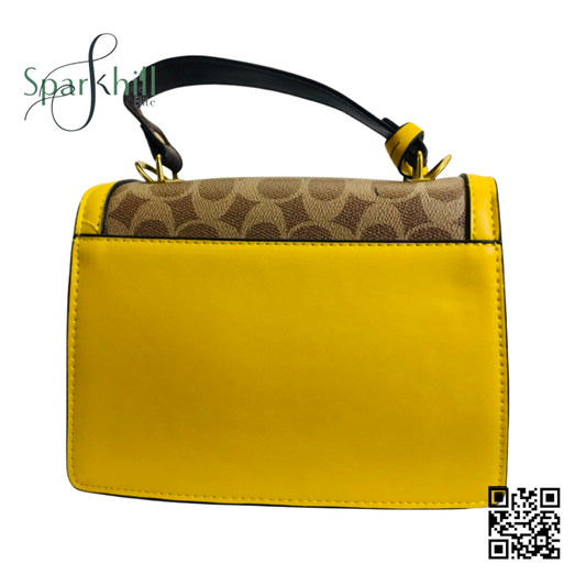 Crossbody Bag Mini Yellow Multi With Golden Logo Snap Closure