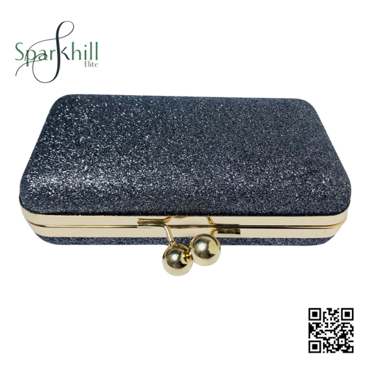 Shimmering Finish Clutch Bag - Fine Chain Strap Navy blue