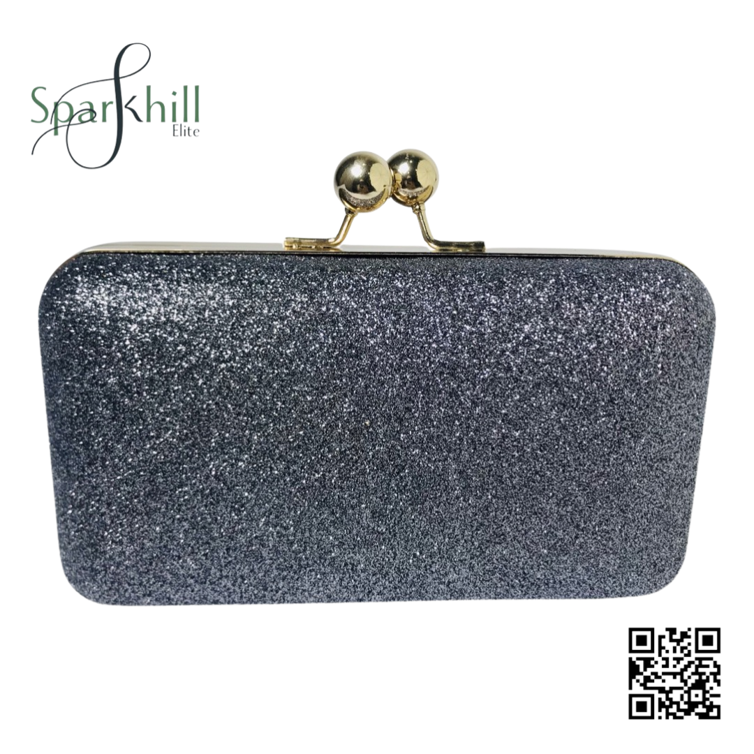 Shimmering Finish Clutch Bag - Fine Chain Strap Navy blue