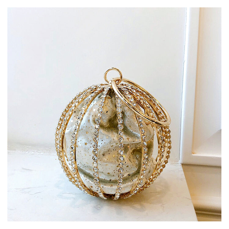 Rhinestone Spherical Cage Women’s Golden Clutch