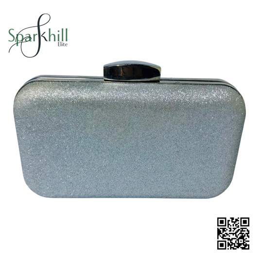 Shimmering Finish Clutch Bag - Fine Chain Strap silver metal front