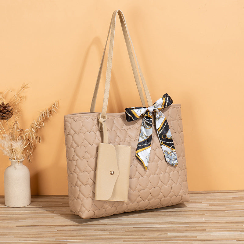 Quilted Heart Tote Bag with Scarf Bow