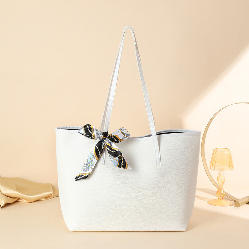 Luxe Litchi Pattern Tote with Detachable Silk Scarf
