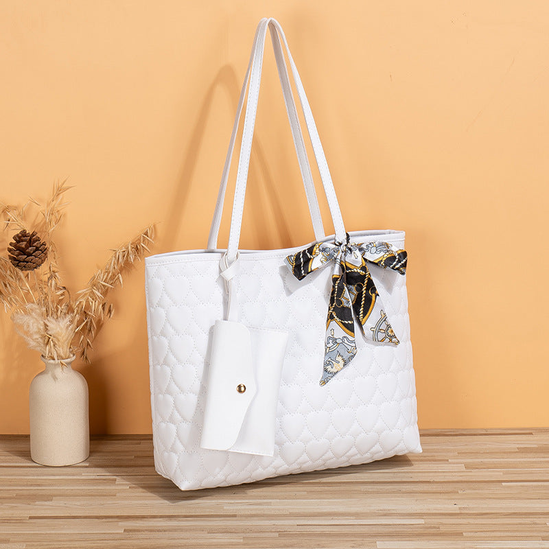 Quilted Heart Tote Bag with Scarf Bow