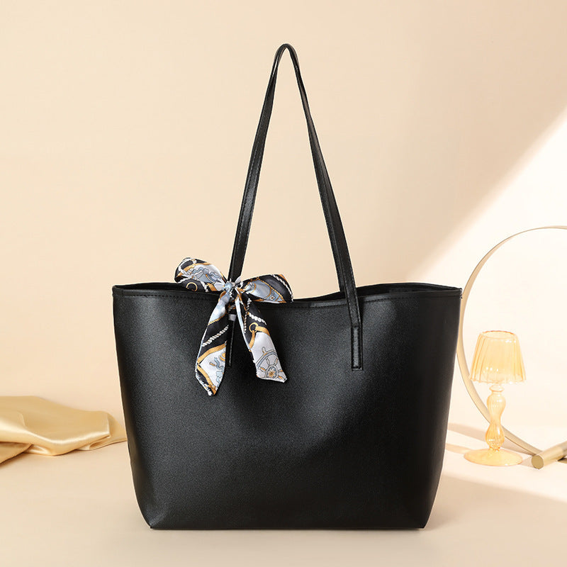 Luxe Litchi Pattern Tote with Detachable Silk Scarf