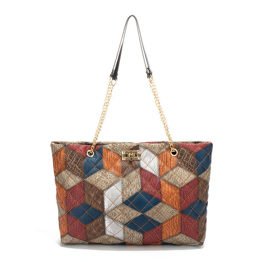 Diamond-Print Quilted Tote Bag