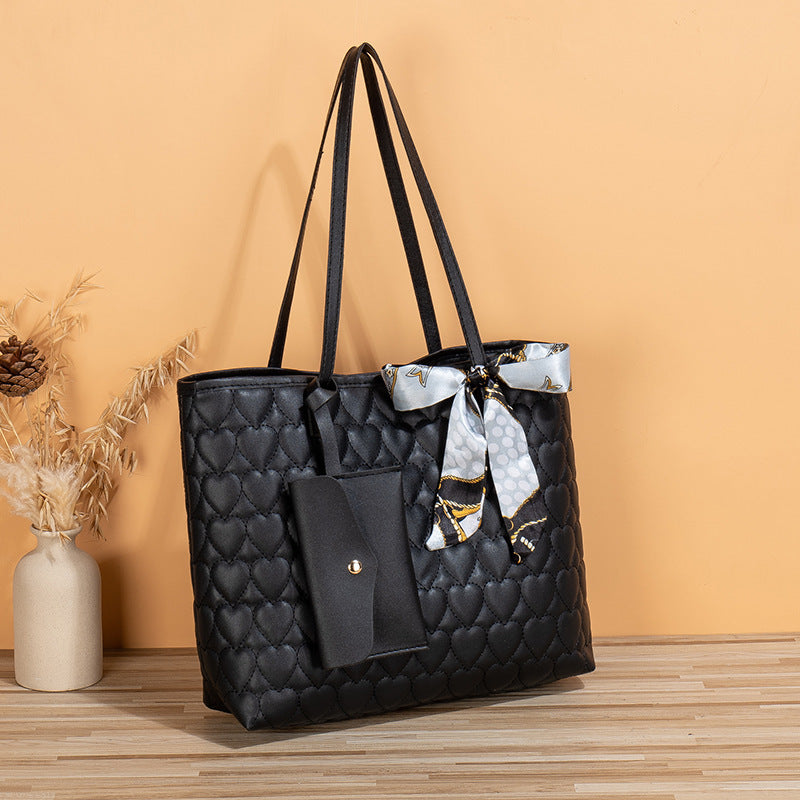 Quilted Heart Tote Bag with Scarf Bow