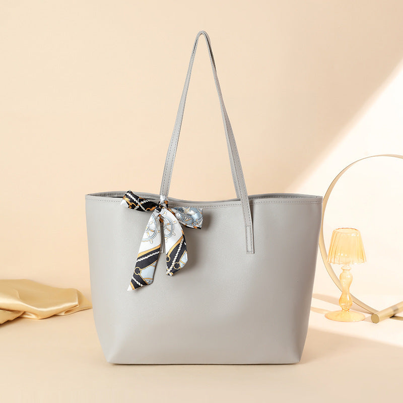 Luxe Litchi Pattern Tote with Detachable Silk Scarf