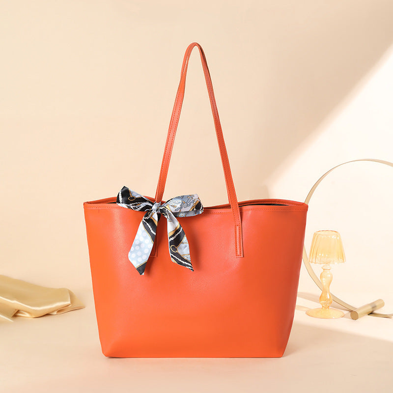 Luxe Litchi Pattern Tote with Detachable Silk Scarf