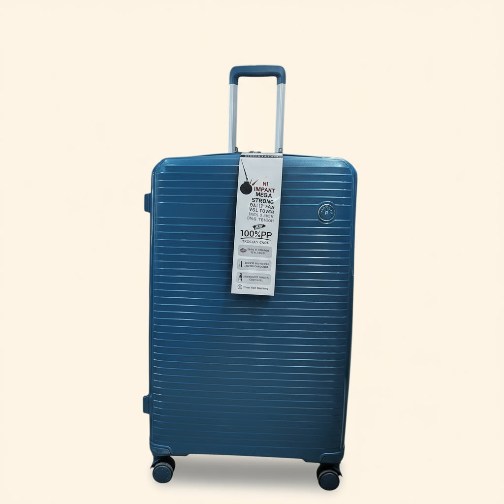 Blue suitcase featuring the brand 'MINISTER'.