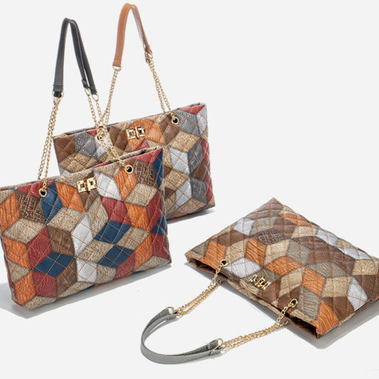 Diamond-Print Quilted Tote Bag