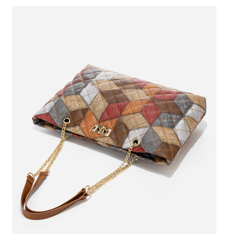 Diamond-Print Quilted Tote Bag