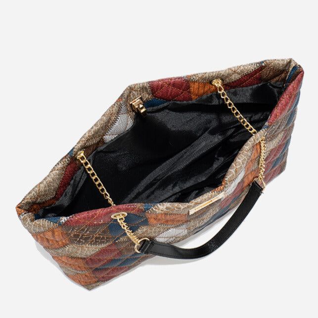 Diamond-Print Quilted Tote Bag