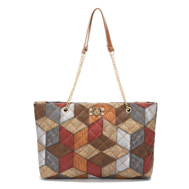 Diamond-Print Quilted Tote Bag