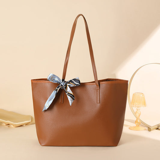 Luxe Litchi Pattern Tote with Detachable Silk Scarf