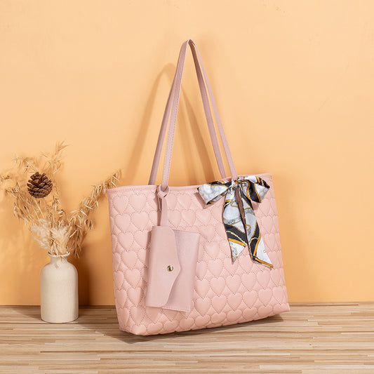 Quilted Heart Tote Bag with Scarf Bow