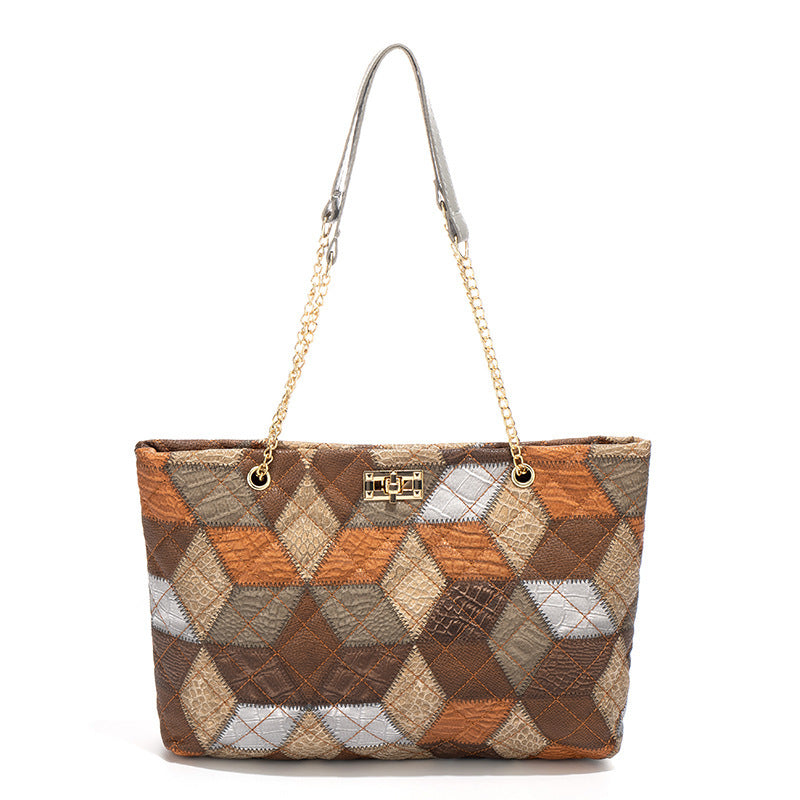 Diamond-Print Quilted Tote Bag
