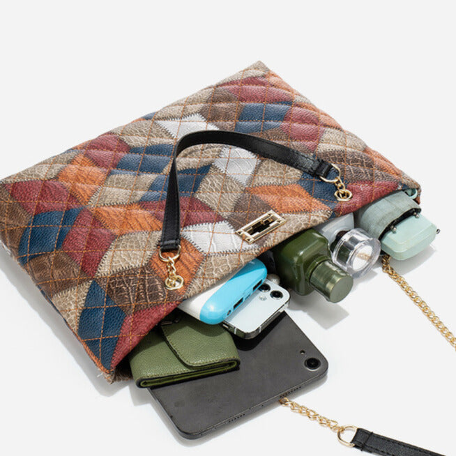 Diamond-Print Quilted Tote Bag